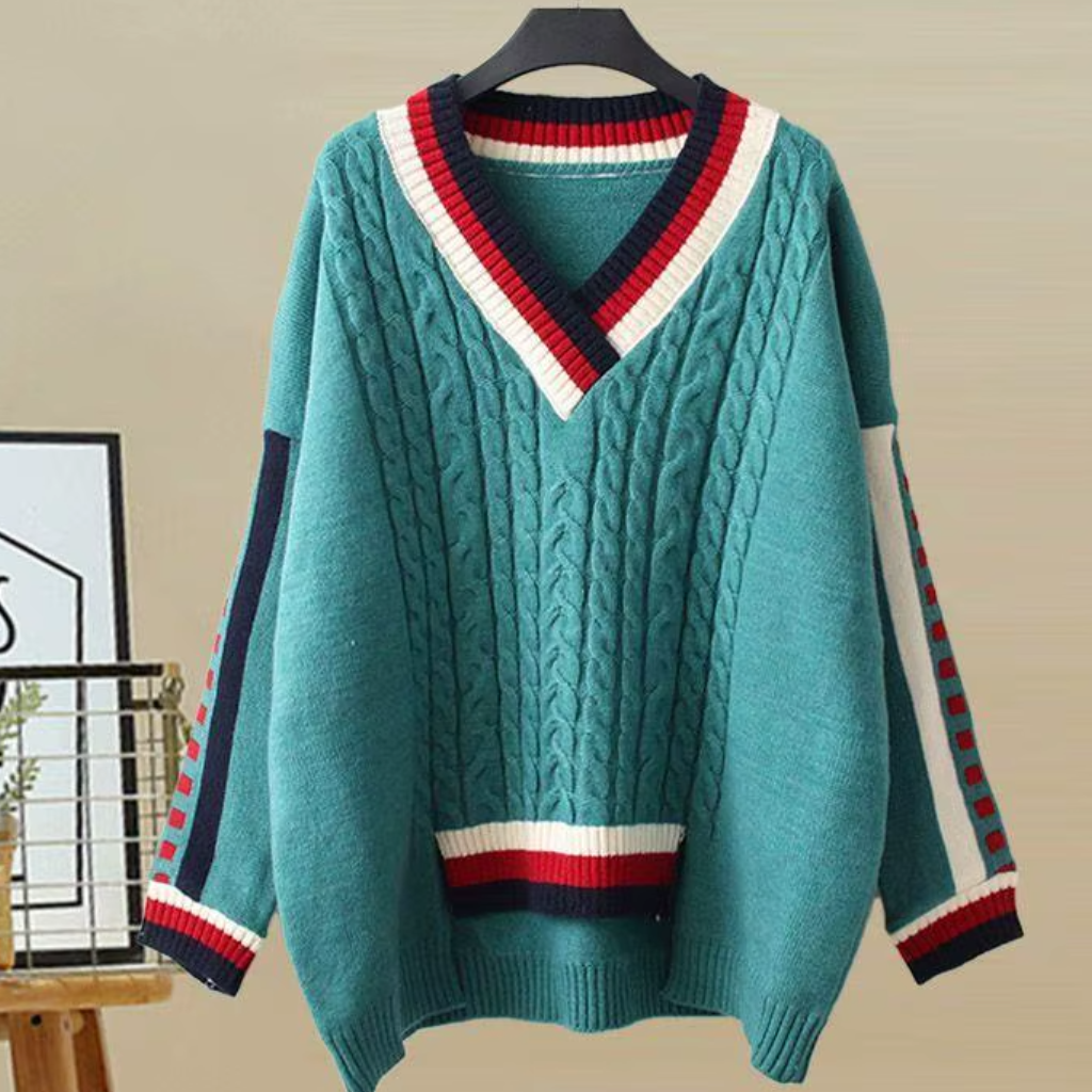Retro Collegiate Cable-Knit Jumper