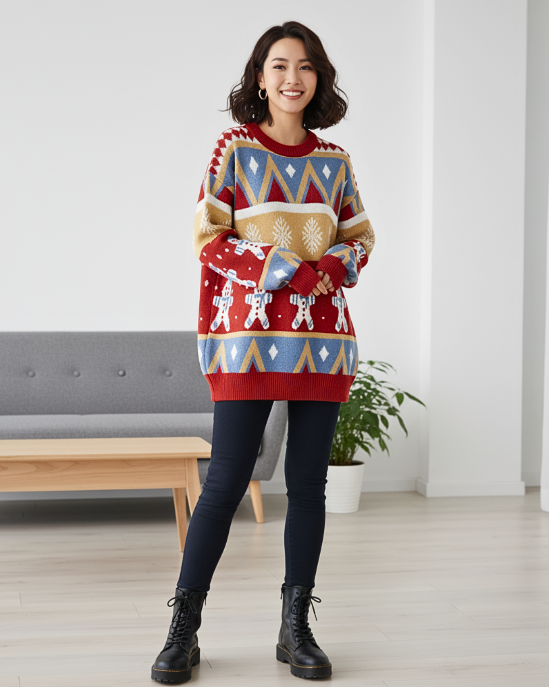 Christmas Snowflake Knitted Longline Thickened Pullover