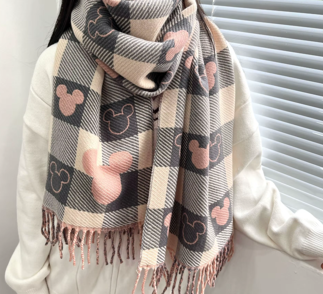 Chic Mickey Plaid Oversized Scarf 🧣🥰