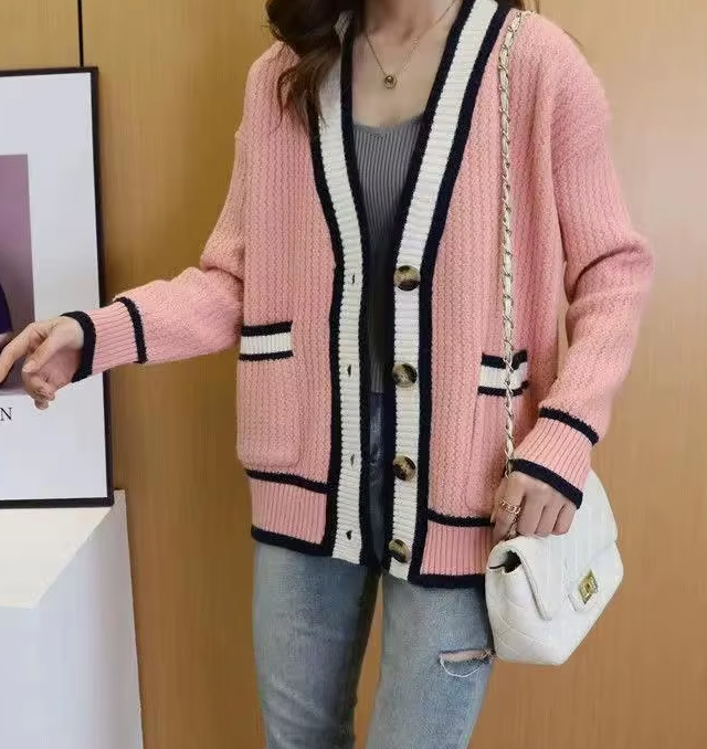Contrast Color Chic Button Cardigan