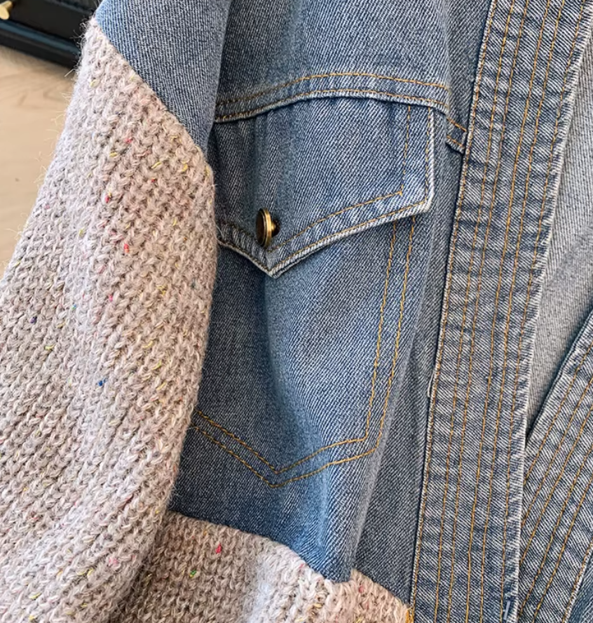 Mixed Media Denim & Chunky Knit Hybrid Cardigan
