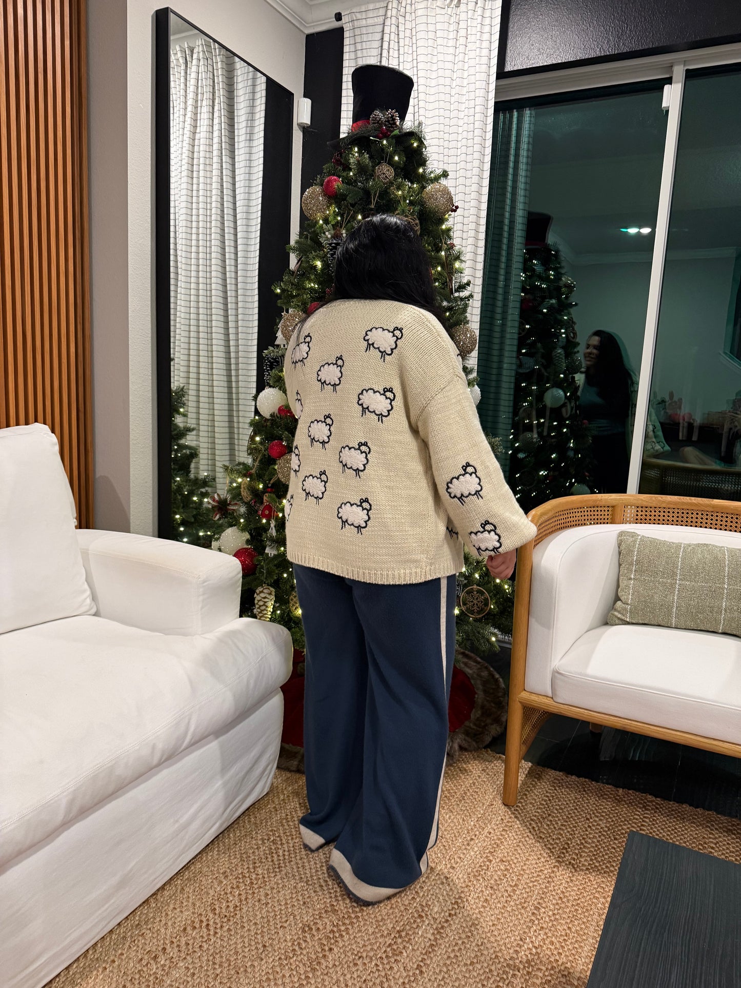 Counting Sheep Cozy Knit Cardigan – Whimsical Open Front Sweater