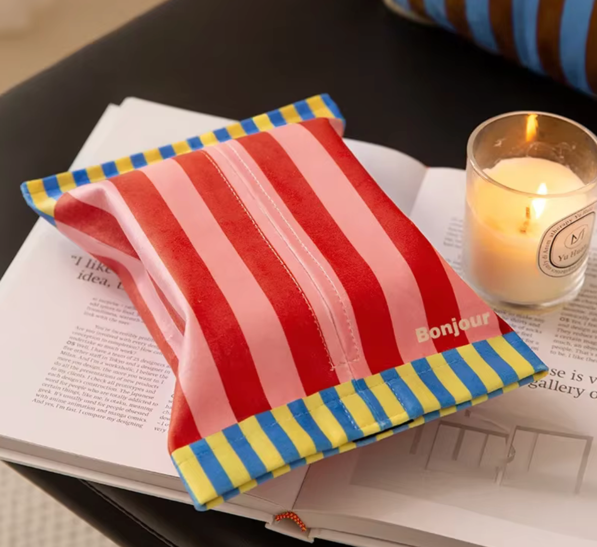 Bonjour Striped Fabric Tissue Box Cover