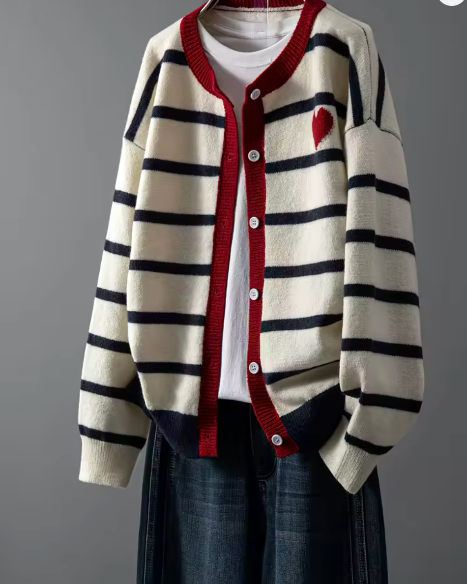 Women's Striped Button Front Cardigan
