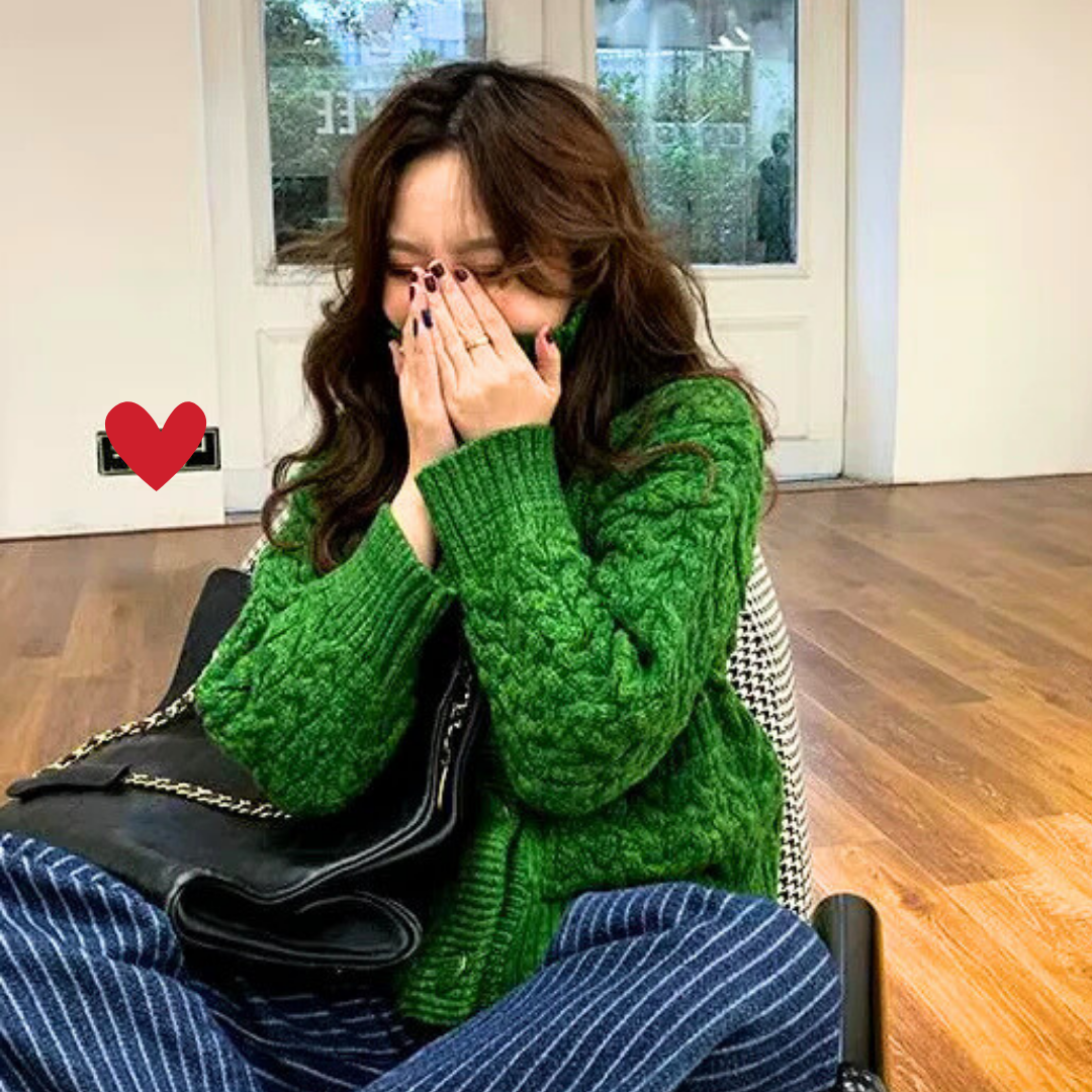 Chunky Green Knit Collared Cardigan 🧶⚡️