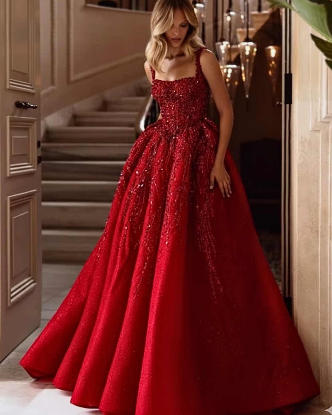 Scarlet Radiance Embellished Ball Gown