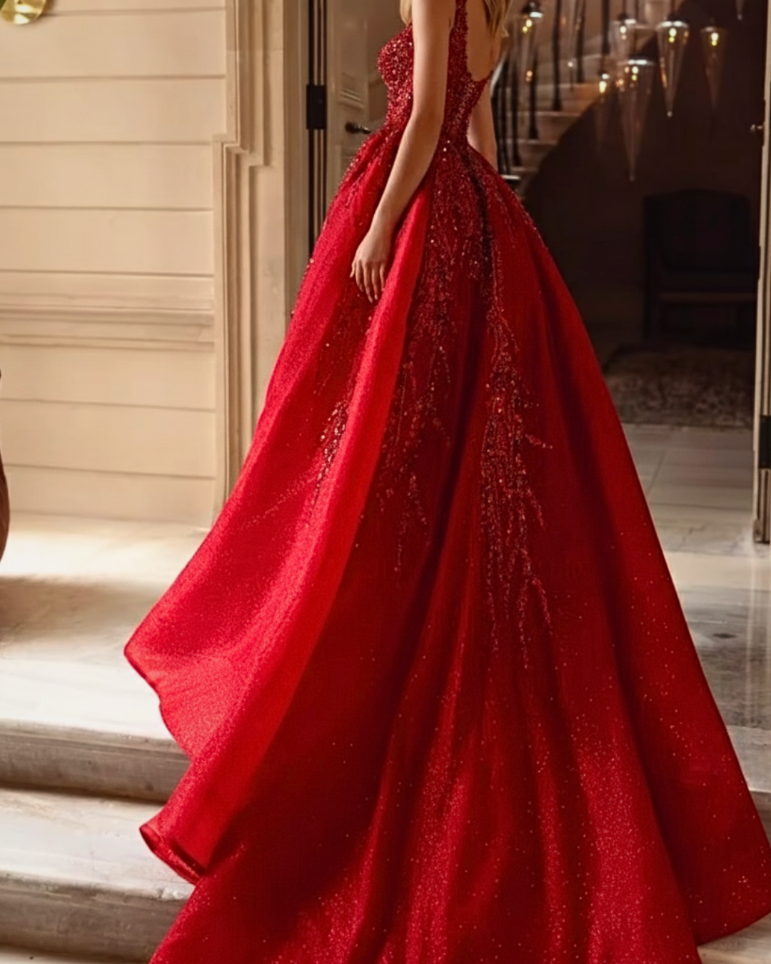 Scarlet Radiance Embellished Ball Gown