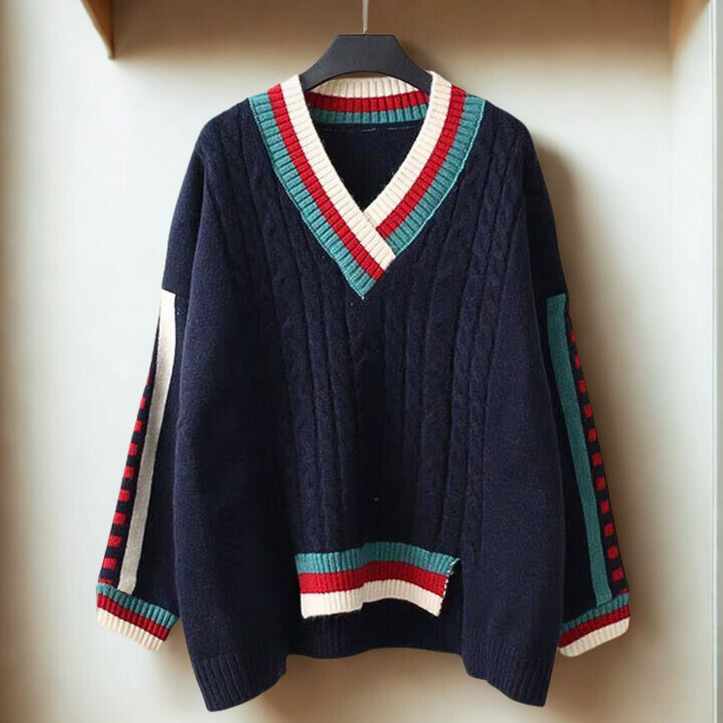 Retro Collegiate Cable-Knit Jumper
