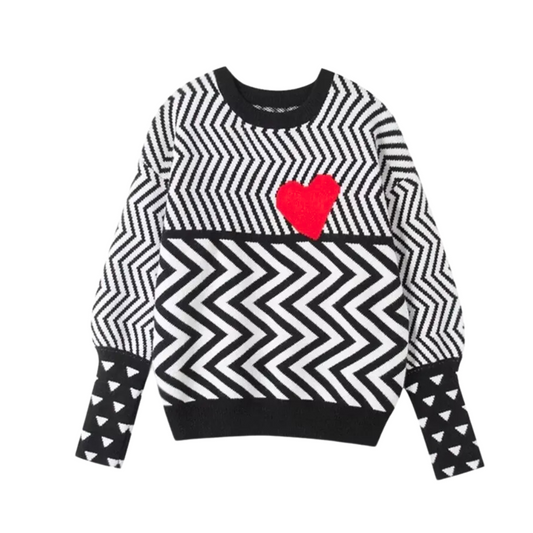 Black Geometric Heart Sweater