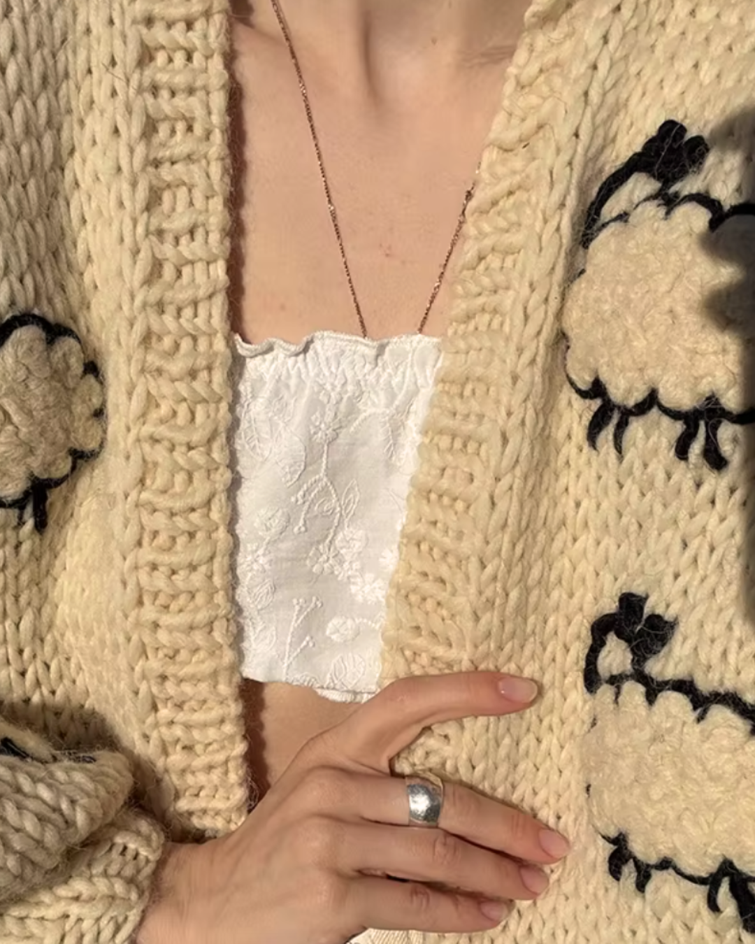 Counting Sheep Cozy Knit Cardigan – Whimsical Open Front Sweater