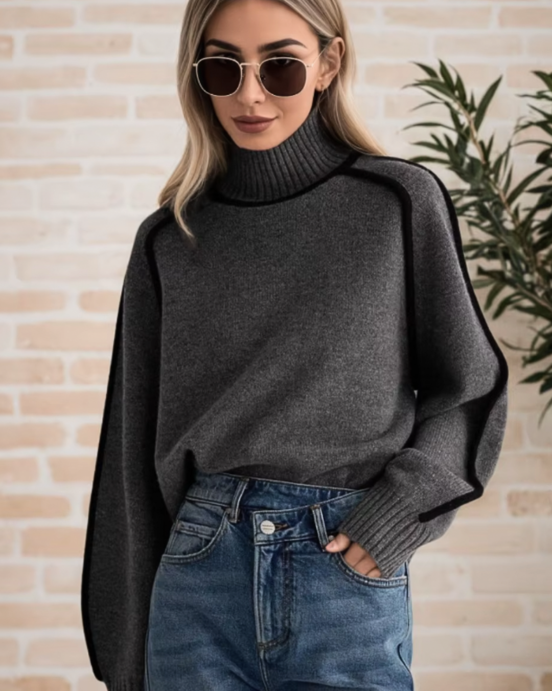 High Neck Office Pullover Solid Soft