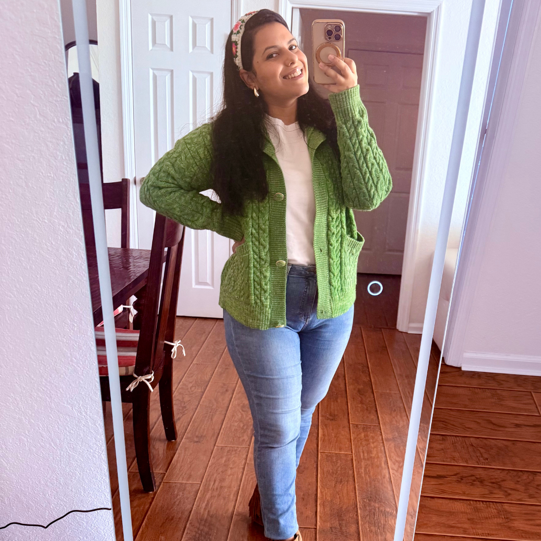 Chunky Green Knit Collared Cardigan 🧶⚡️