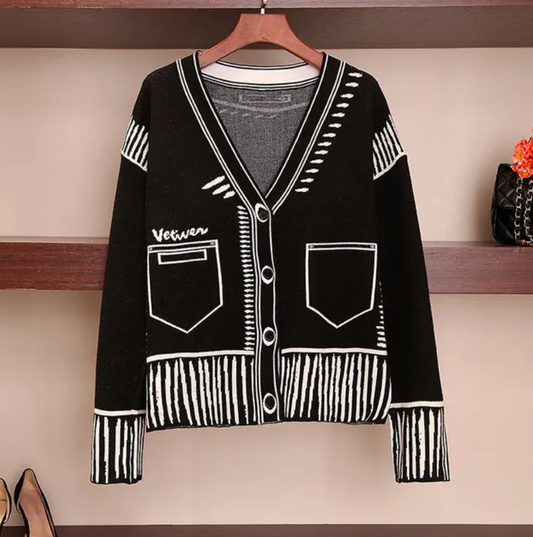 POP cardigan black and white