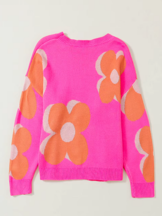 Vibrant Pink & Orange Oversized Floral Jumper