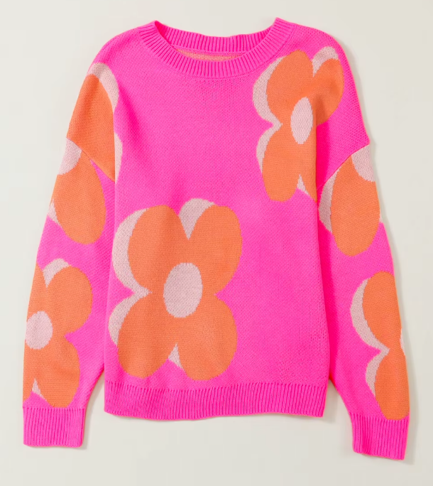 Vibrant Pink & Orange Oversized Floral Jumper