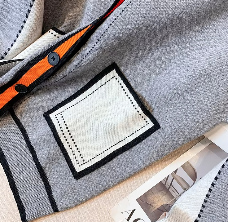 Sophisticated Gray & Orange Contrast Cardigan