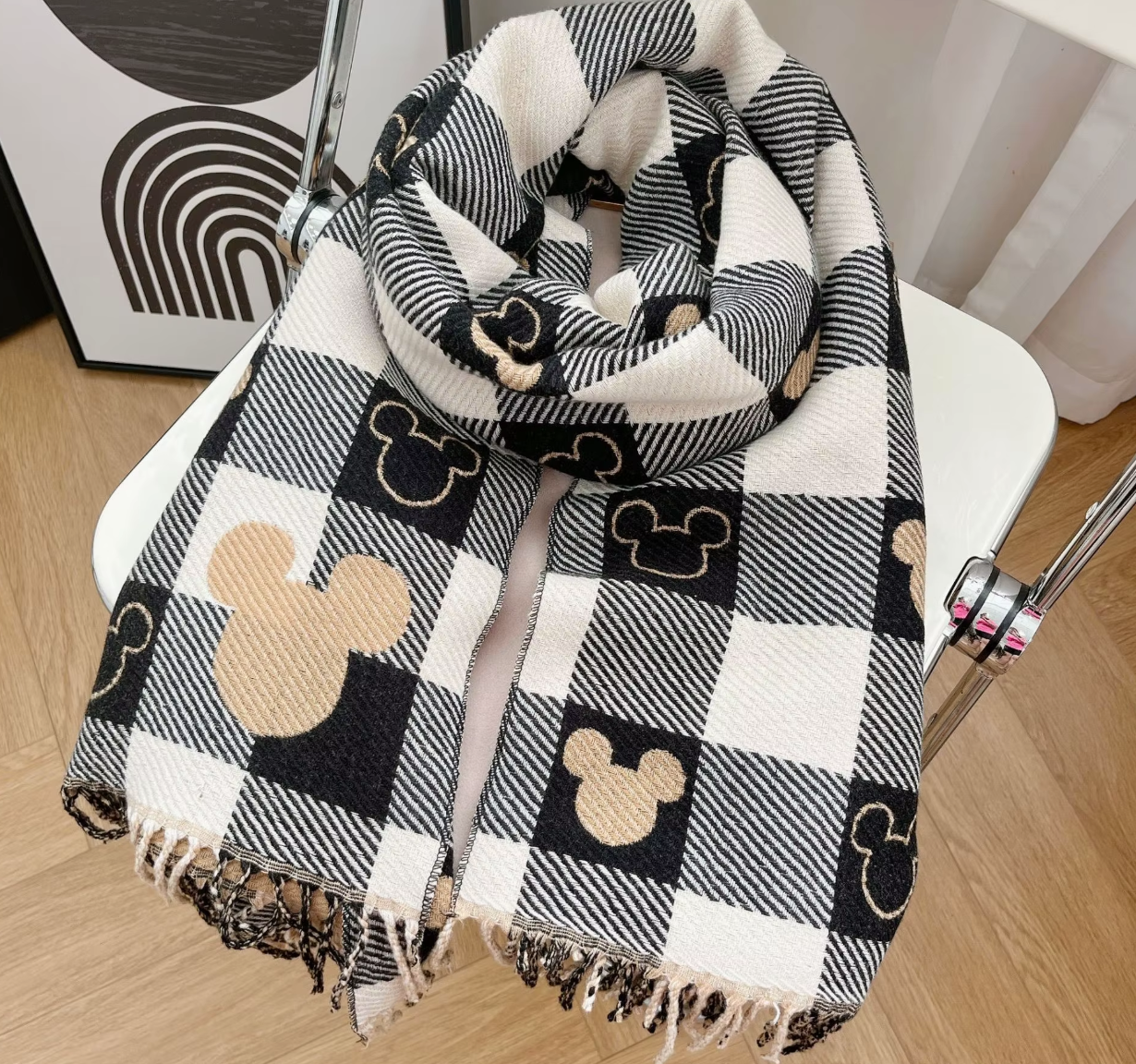 Chic Mickey Plaid Oversized Scarf 🧣🥰