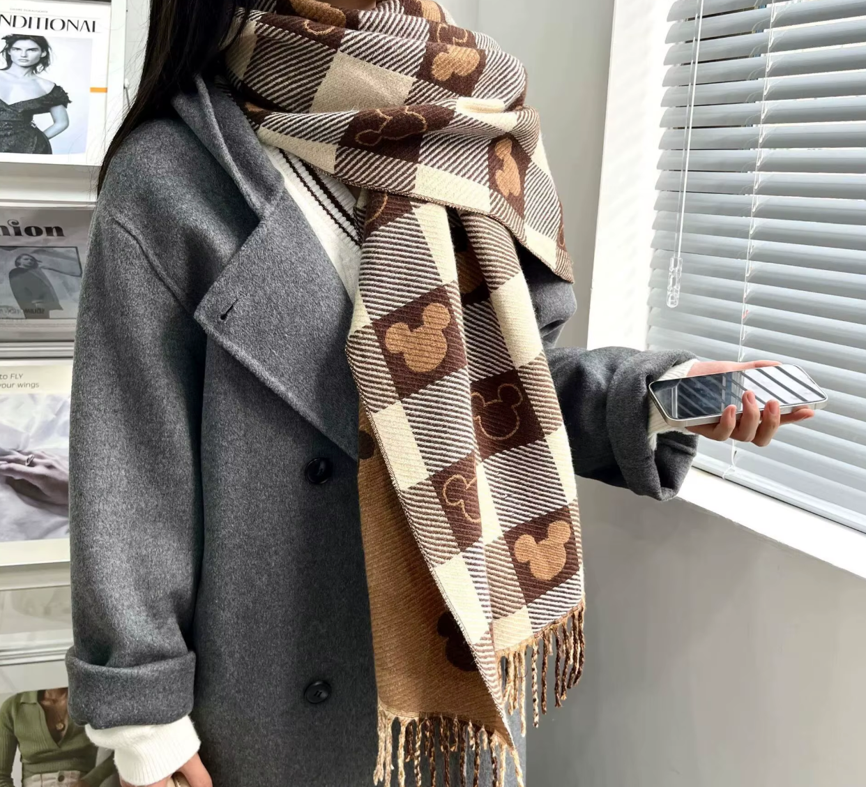 Chic Mickey Plaid Oversized Scarf 🧣🥰