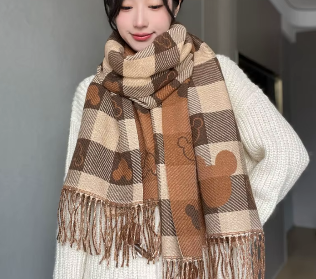 Chic Mickey Plaid Oversized Scarf 🧣🥰