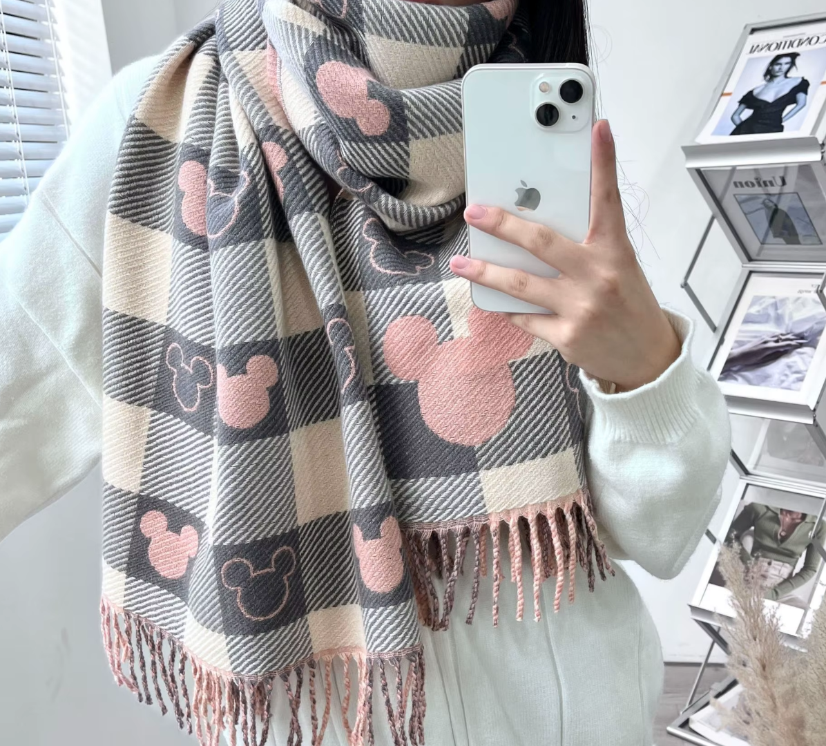 Chic Mickey Plaid Oversized Scarf 🧣🥰