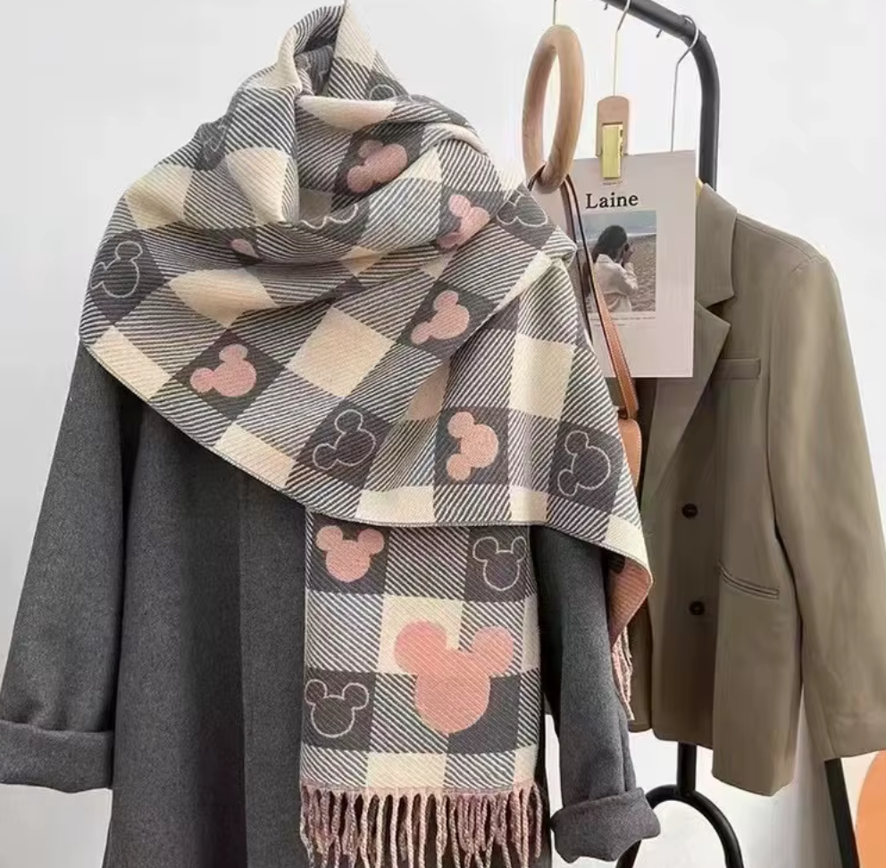 Chic Mickey Plaid Oversized Scarf 🧣🥰