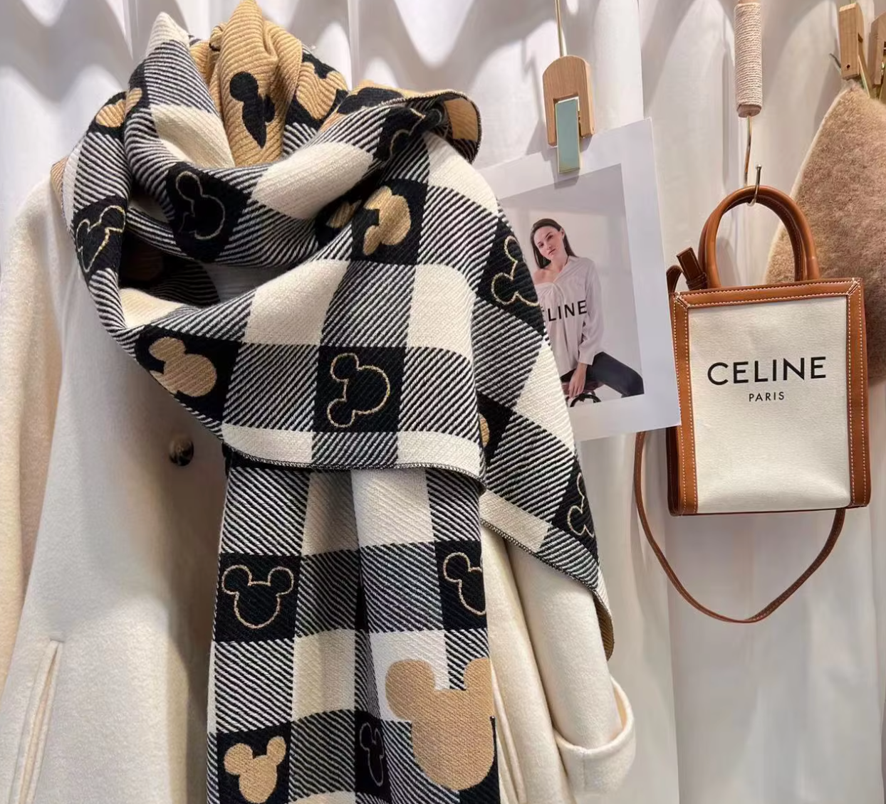 Chic Mickey Plaid Oversized Scarf 🧣🥰