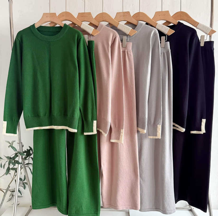 Set Women's Fashion Splice Two-Piece round Neck Elastic