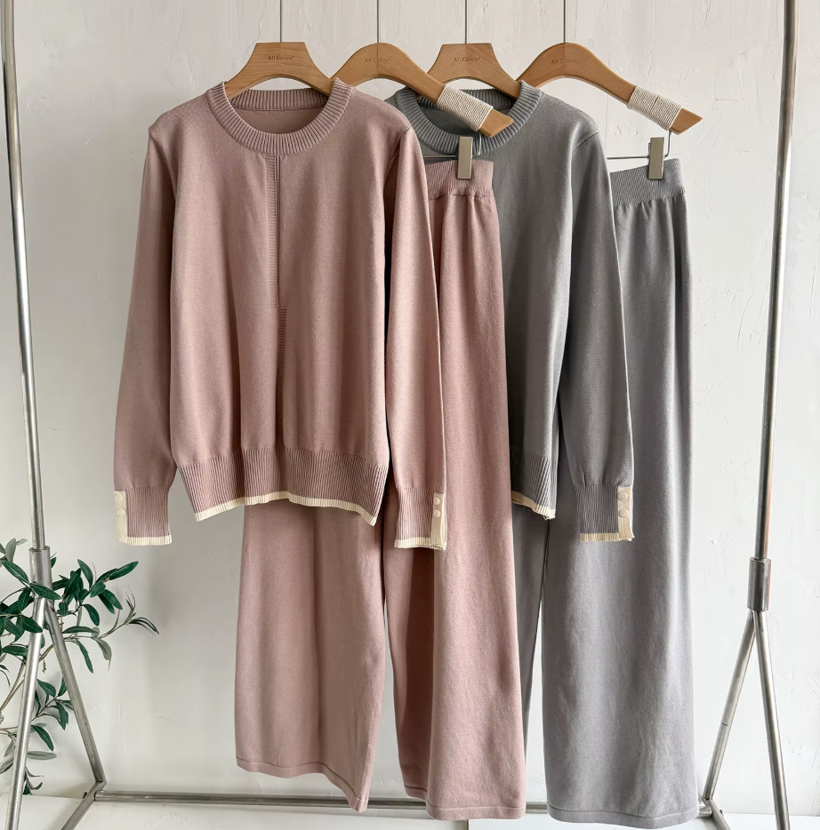 Set Women's Fashion Splice Two-Piece round Neck Elastic