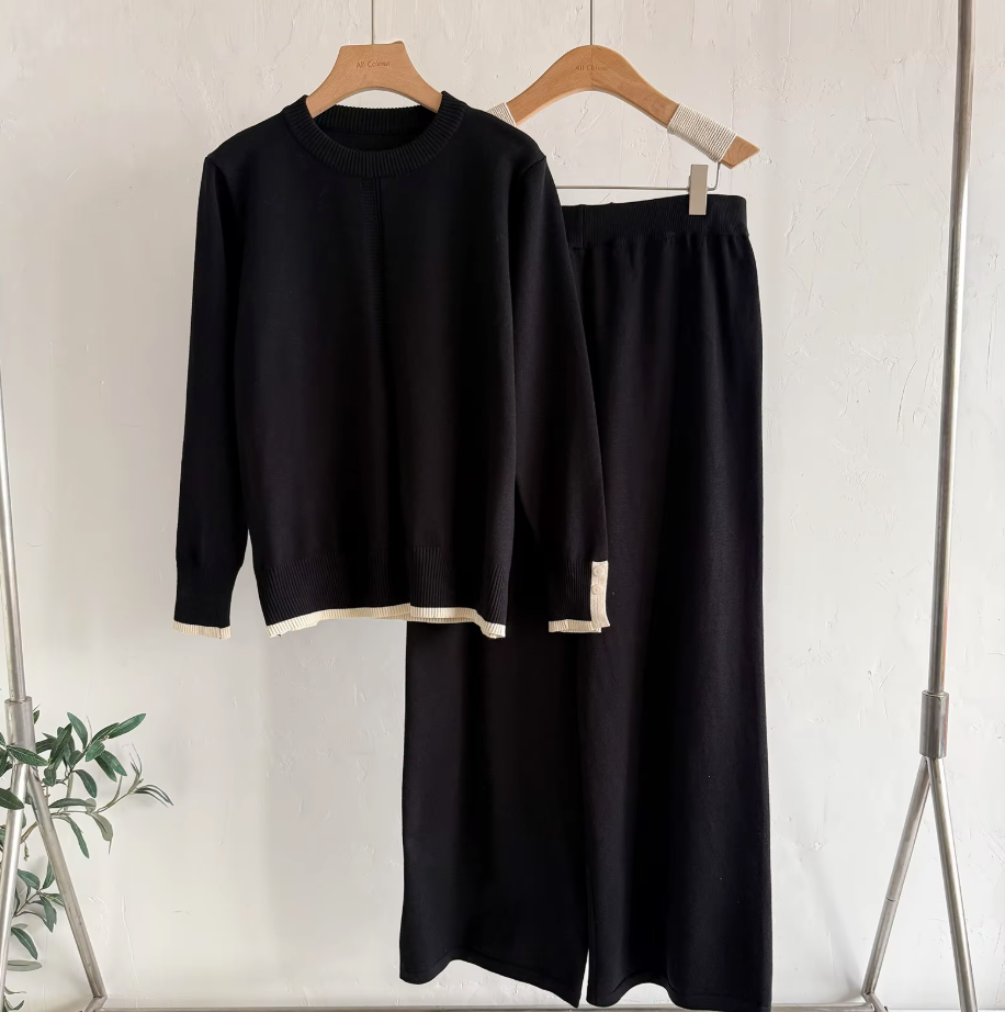 Set Women's Fashion Splice Two-Piece round Neck Elastic