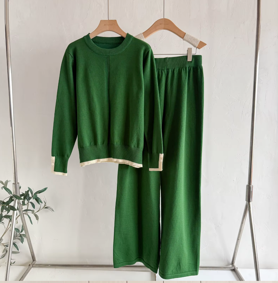 Set Women's Fashion Splice Two-Piece round Neck Elastic