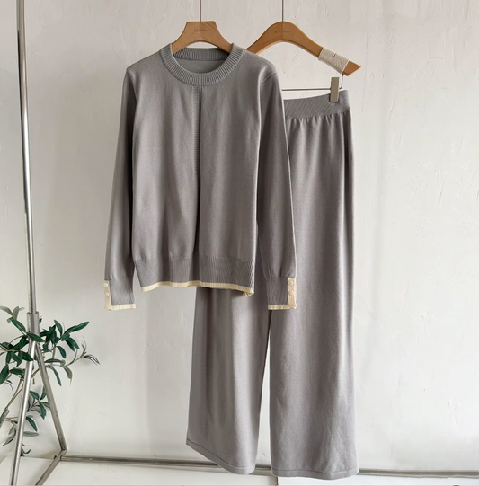 Set Women's Fashion Splice Two-Piece round Neck Elastic