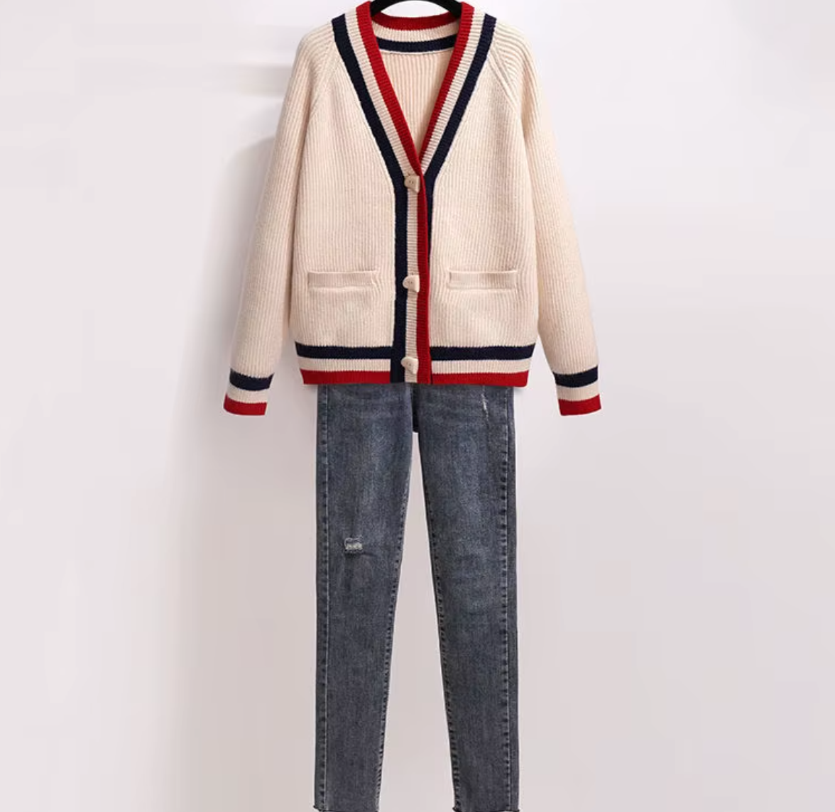 Striped V-Neck Cardigan