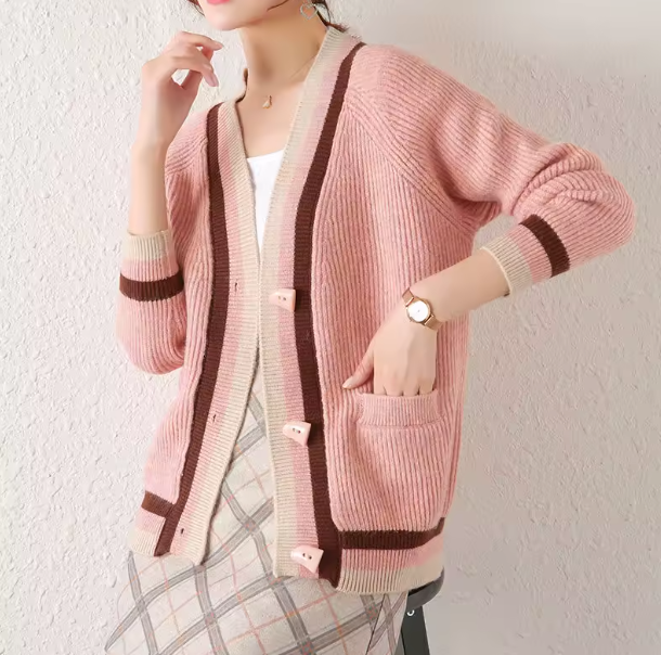 Striped V-Neck Cardigan