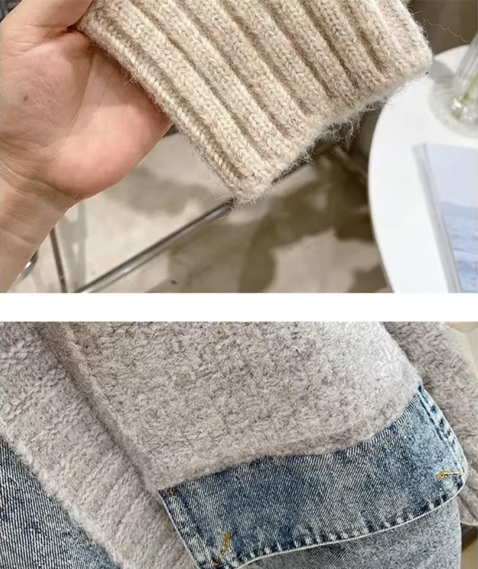 Denim-Knit Hybrid Cardigan