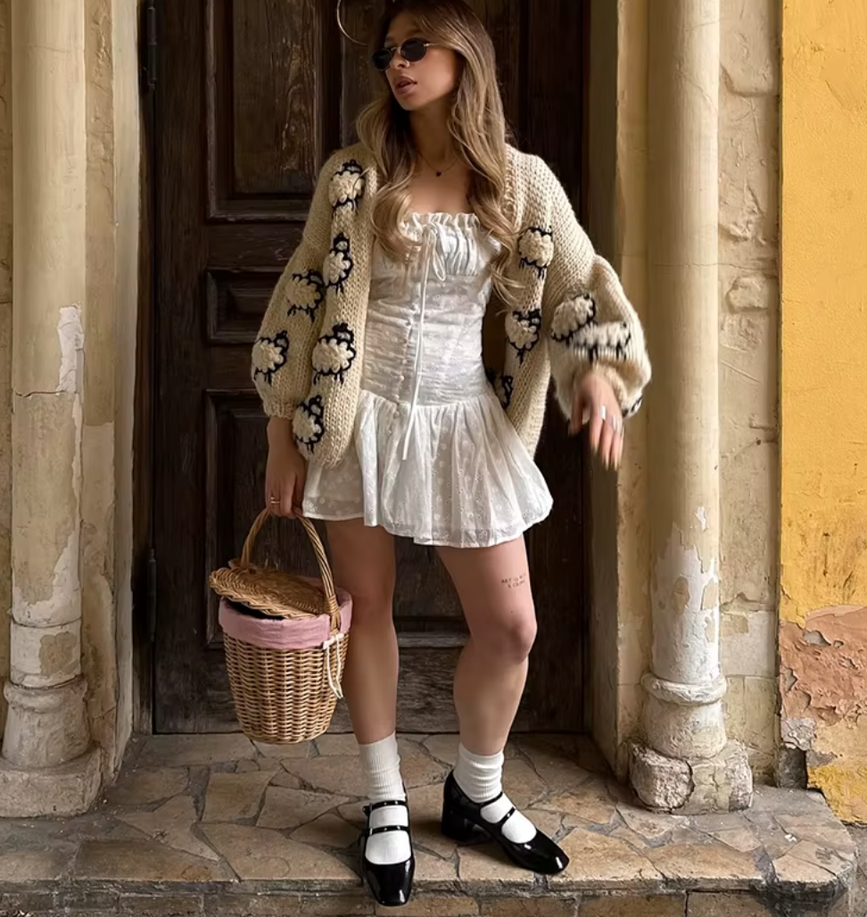 Counting Sheep Cozy Knit Cardigan – Whimsical Open Front Sweater