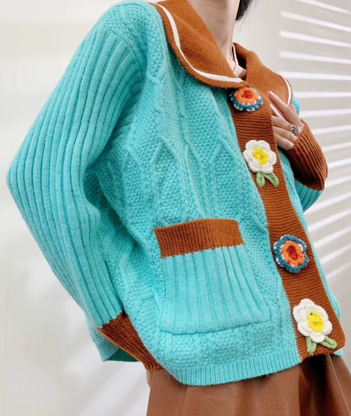 Crochet Flower Button Peter Pan Collar Vintage Style