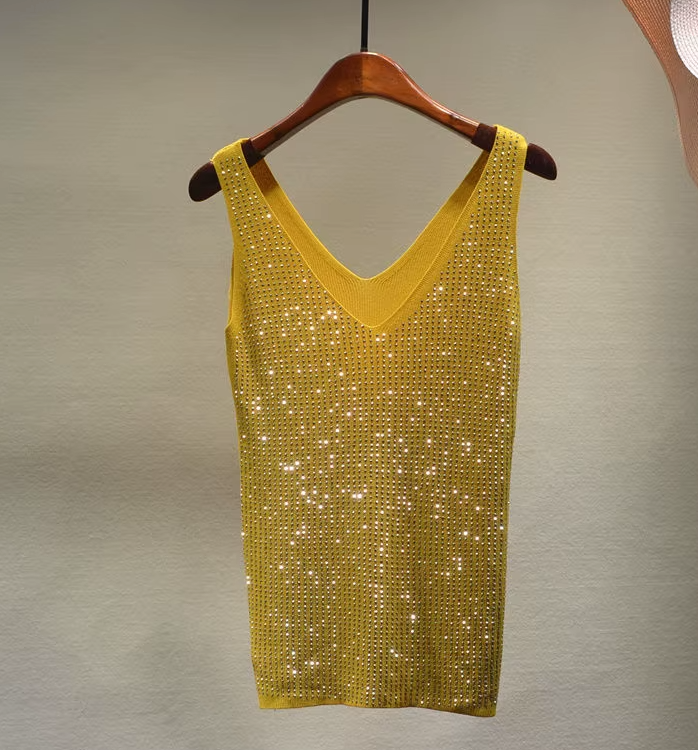 Shine Tank Tops Sequin Lace Up Tops