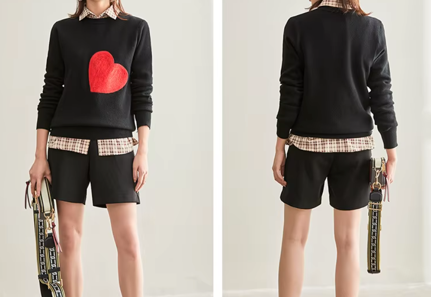 Red Heart O-Neck Simple Style Fall Spring Autumn Slim Pullover