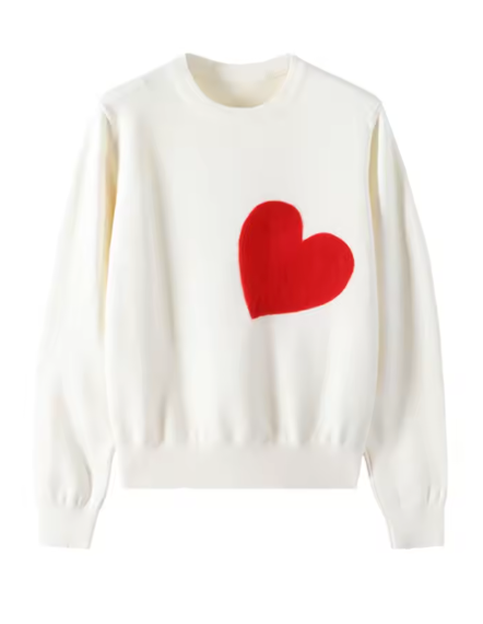 Red Heart O-Neck Simple Style Fall Spring Autumn Slim Pullover