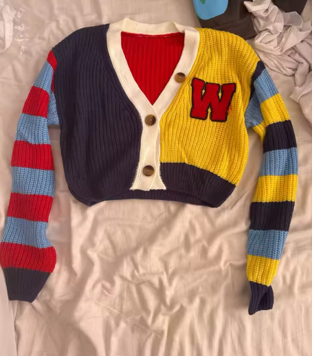 Colorful Patchwork Street Trend Hipster Knit Coat