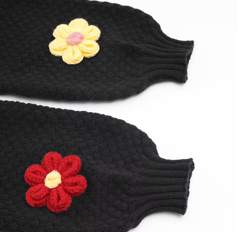 Knit Cardigan Women Colorful Flower Patches