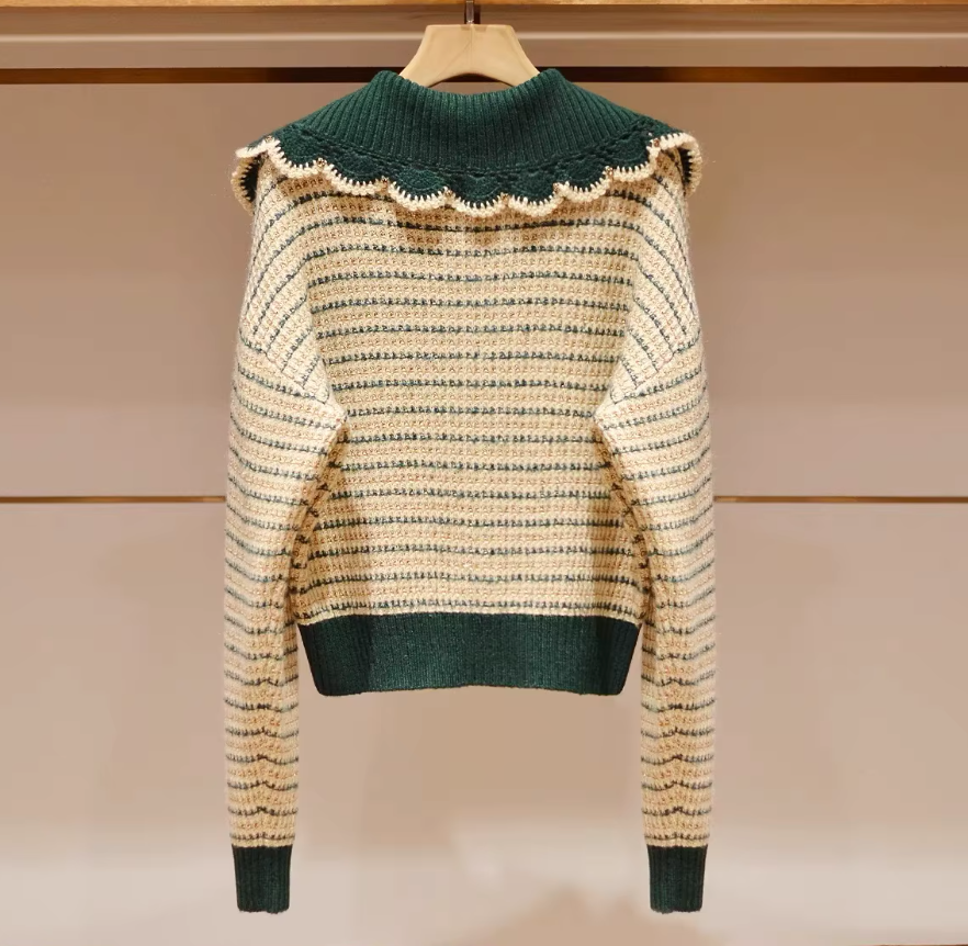 Vintage Elegant Bowtie Striped Sweater Pullover