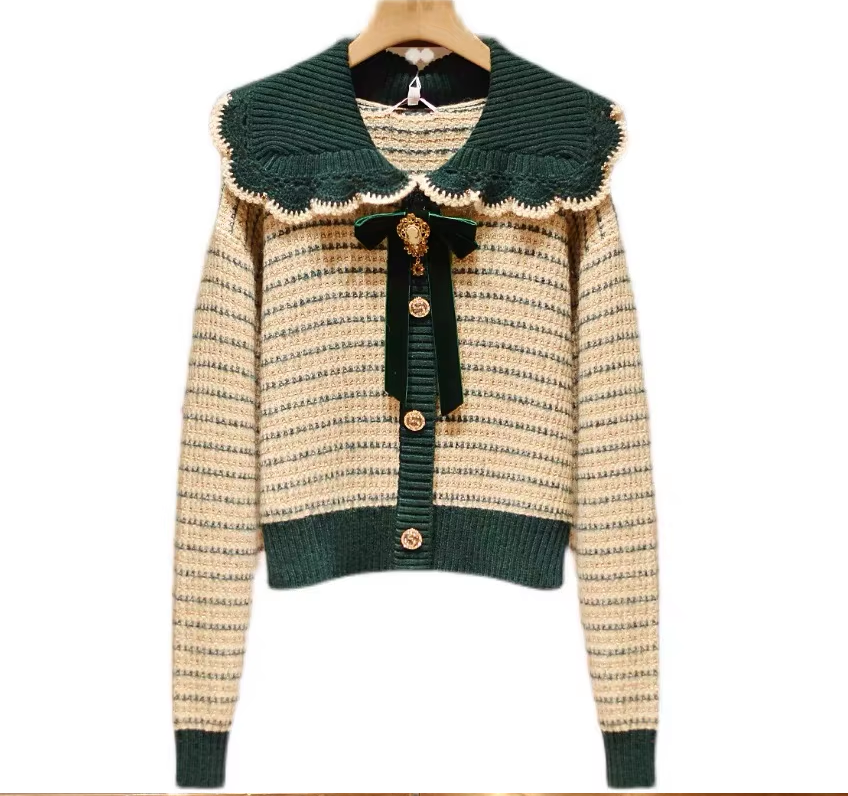 Vintage Elegant Bowtie Striped Sweater Pullover