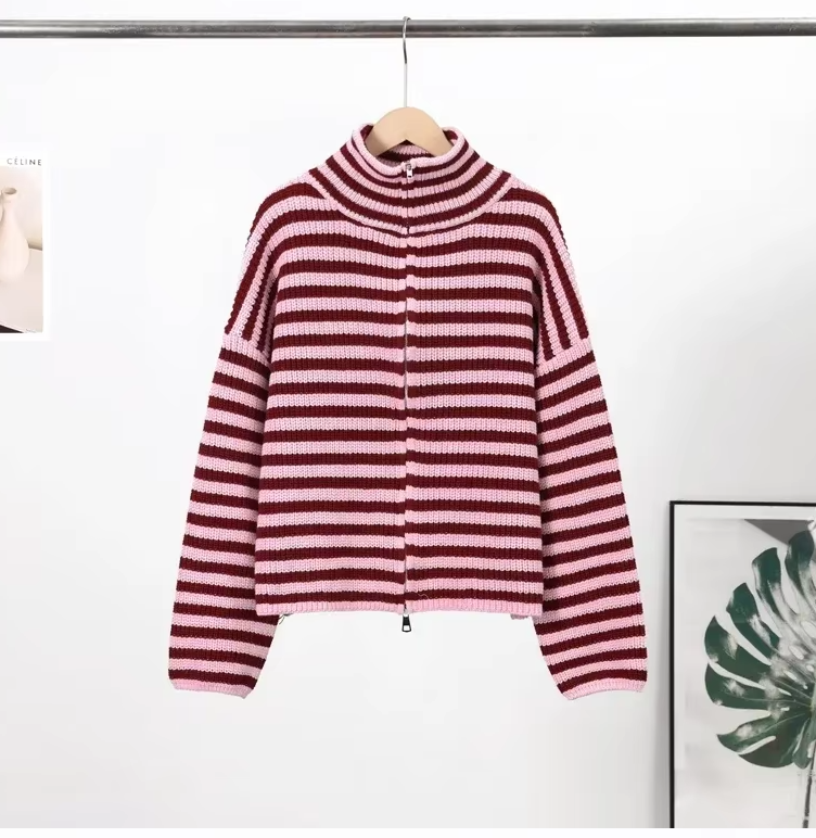 Women's Color-Block Striped Knit Sweater Turtleneck
