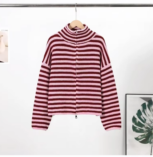 Women's Color-Block Striped Knit Sweater Turtleneck