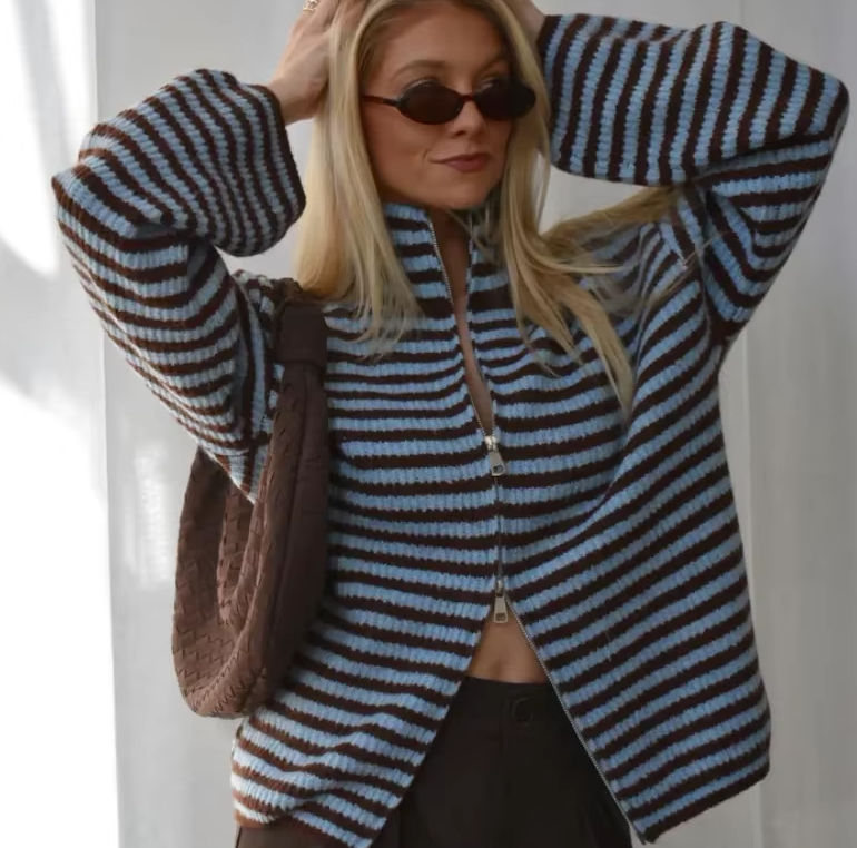 Women's Color-Block Striped Knit Sweater Turtleneck