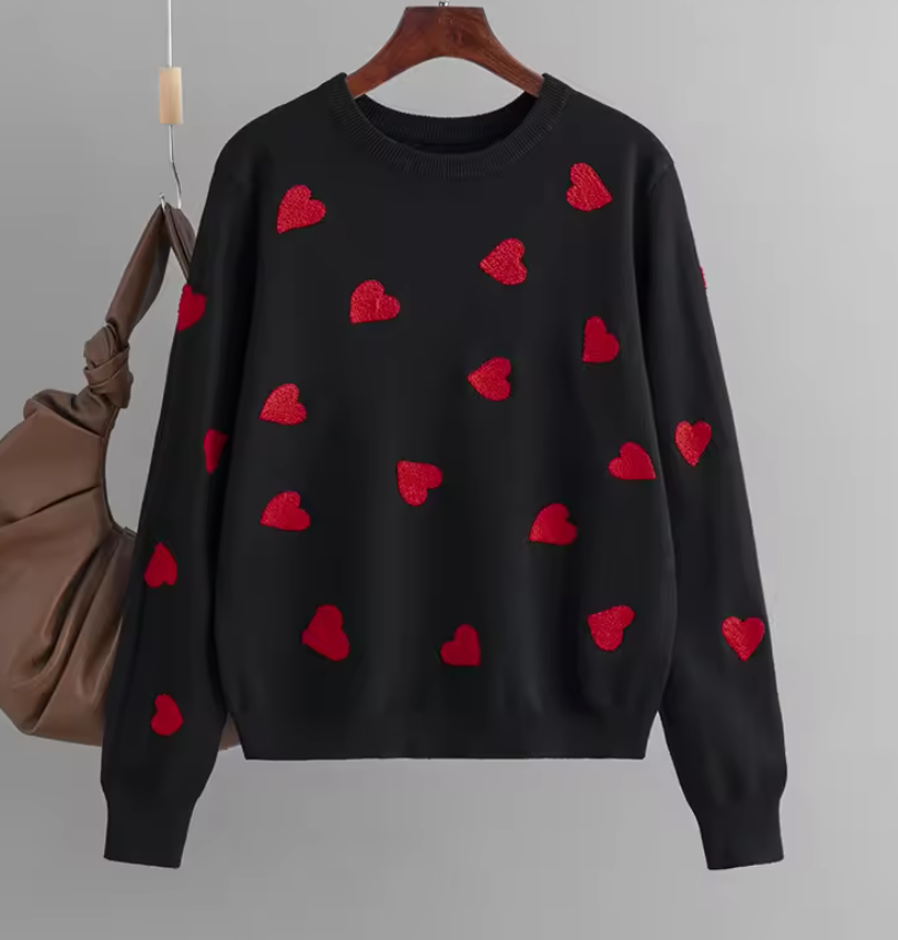 Sweetheart Chenille Pom-Pom Knit Sweater in Cream