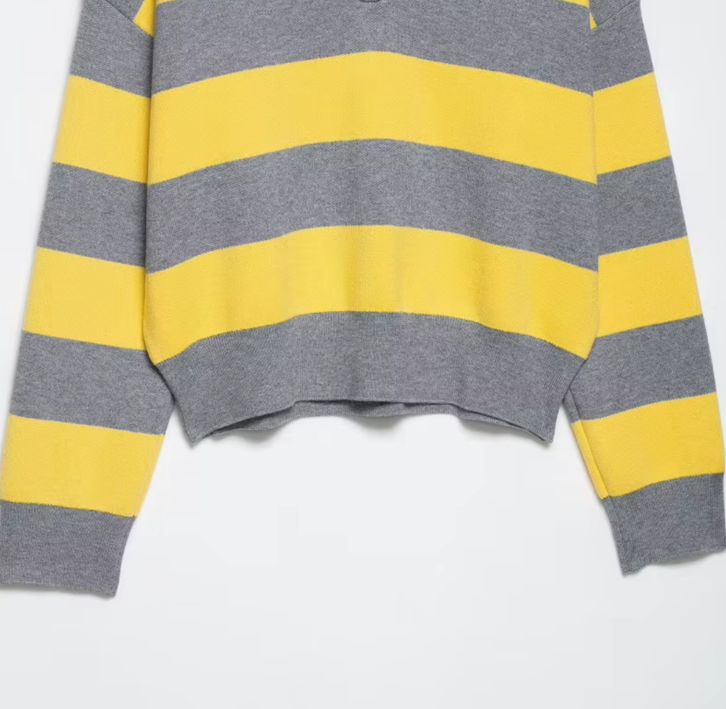 Retro Striped Polo Knit Sweater