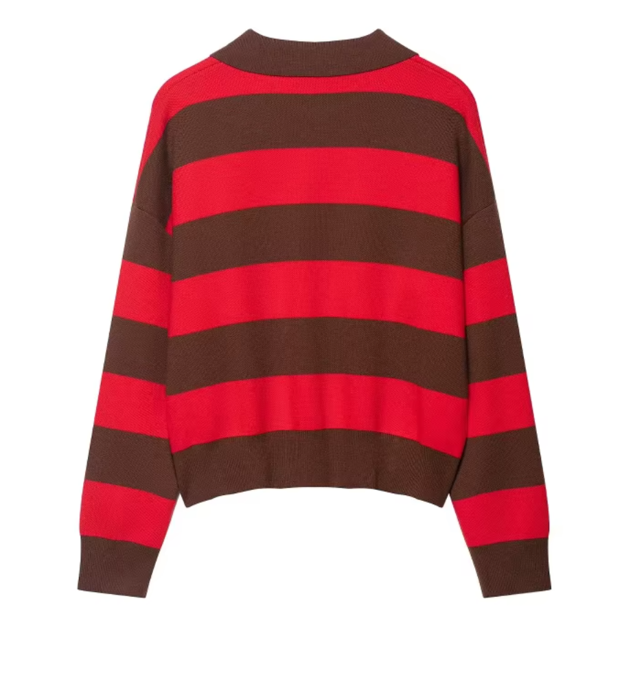 Retro Striped Polo Knit Sweater