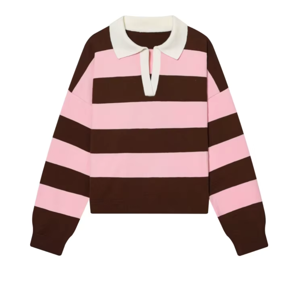 Retro Striped Polo Knit Sweater